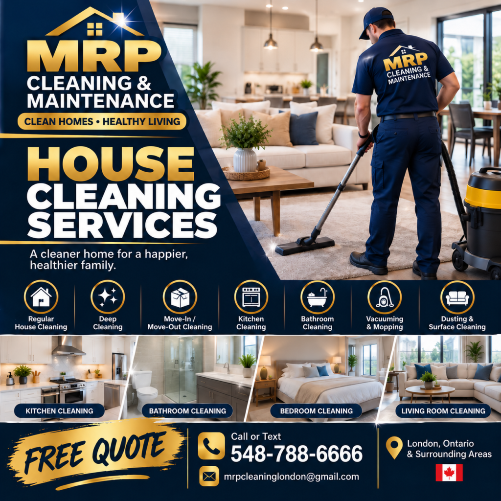 MRP house cleaning services in London Ontario. Call 548-788-6666.
