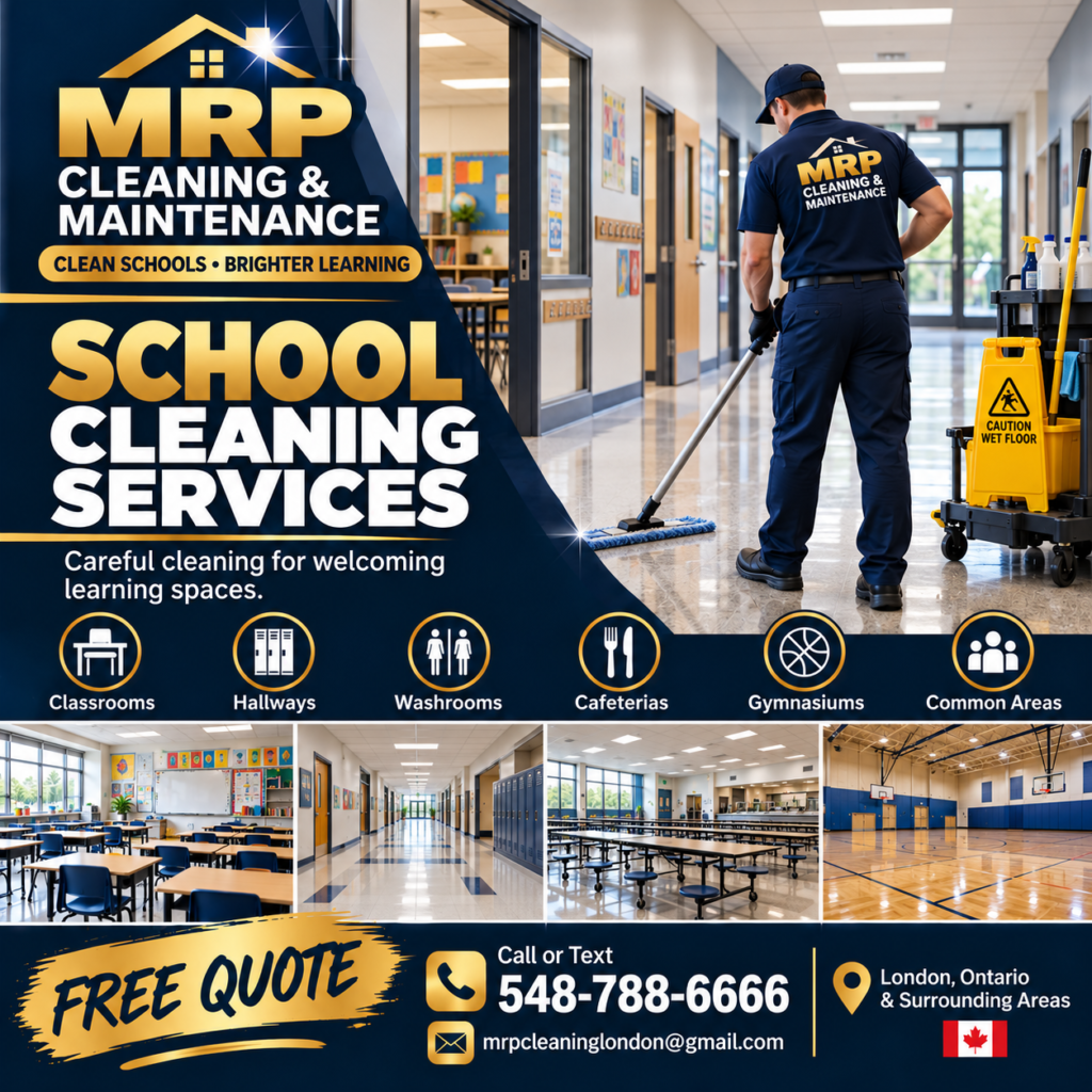 MRP school cleaning services in London Ontario. Call 548-788-6666.